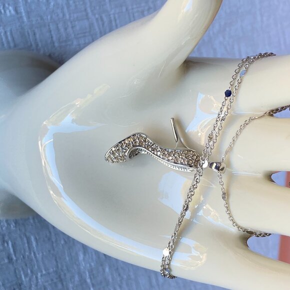 FAC Champagne Crystal Stiletto Silver Tone Necklace - Picture 3 of 10